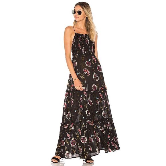 INTIMATELY FREE PEOPLE Women’s Black Pink Floral Tiered Garden Party Maxi Dress - Picture 1 of 6
